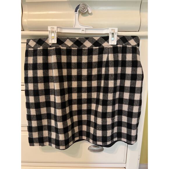 Club Monaco Black & White Checkered Plaid Mini Skirt Cashmere Wool Size XL 14 - Picture 3 of 10